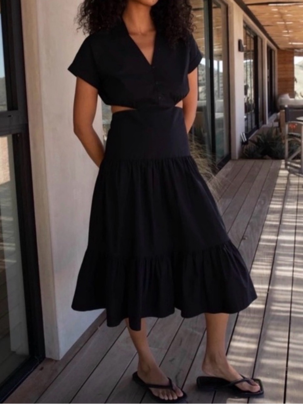 OAK + FORT black tiered midi dress!!